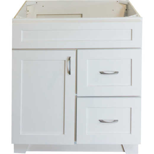 CraftMark Shaker Retreat White 30 In. W x 34 In. H x 21 In. D Vanity Base without Top, 1 Door/2 Drawer
