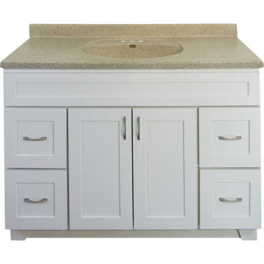 CraftMark Shaker Retreat White 48 In. W x 34 In. H x 21 In. D Vanity Base without Top, 2 Door/4 Drawer